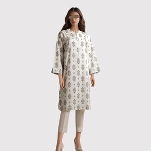 Saya Womens Dress White Printed Cambric Stitched Long Sleeve A Line Boho Medium